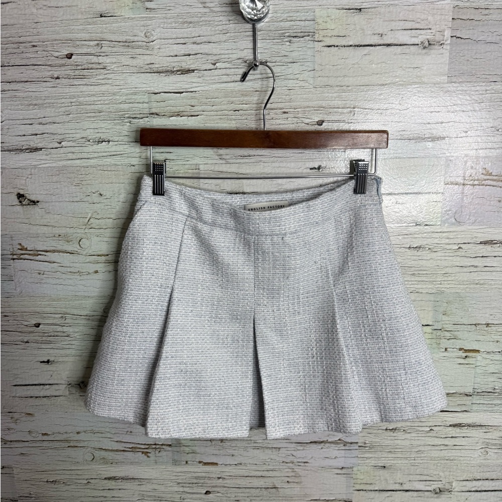 Anthropologie Tweed Tennis Skirt blue Shimmer Pleated English Factory medium